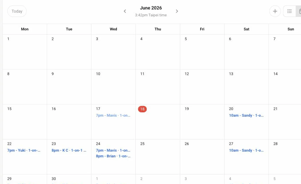 A month view of lessons on a Skool calendar